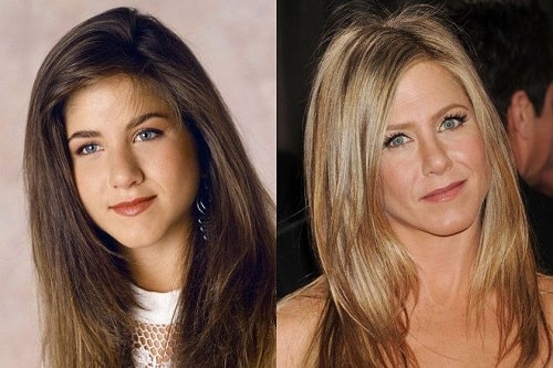 A picture of Jennifer Aniston before (left) and after (right).